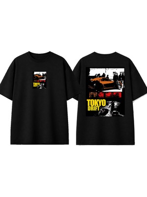 Urbvn Tokyo Car Tasarım Baskılı Siyah Oversize T-Shirt