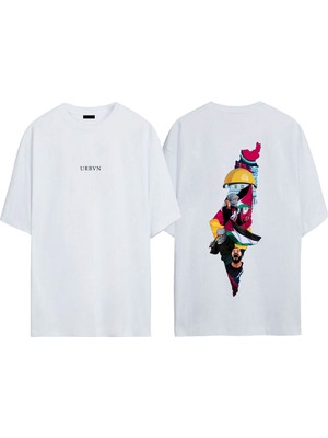Urbvn Filistin Tasarım Baskılı Beyaz Oversize T-Shirt
