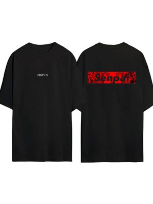 Urbvn Senpai Tasarım Baskılı Siyah Oversize T Shirt