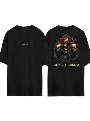 Urbvn Gunsnroses Tasarım Baskılı Siyah Oversize T Shirt