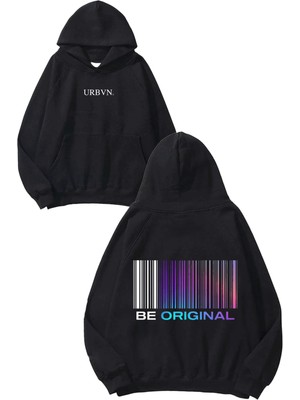 Urbvn Be Original Tasarım Baskılı Oversize Siyah Kapüşonlu Sweatshirt