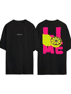 Urbvn Lıme Tasarım Baskılı Siyah Oversize T Shirt