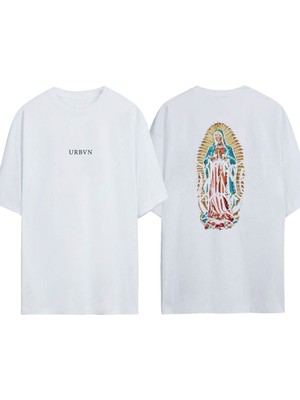 Urbvn Saints Tasarım Baskılı Beyaz Oversize T-Shirt
