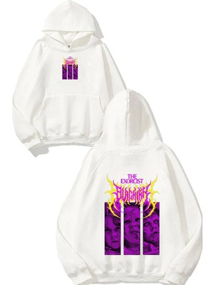 Urbvn The Exorcist Tasarım Baskılı Oversize Beyaz Kapüşonlu Sweatshirt