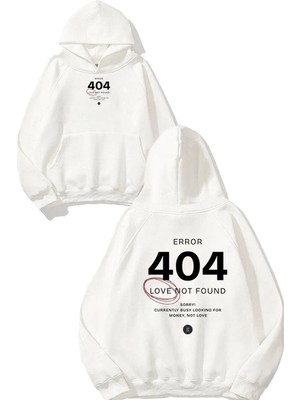 Urbvn 404 Tasarım Baskılı Oversize Beyaz Kapüşonlu Sweatshirt