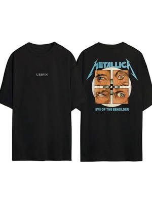 Urbvn Metallica Eyes Tasarım Baskılı Siyah Oversize T Shirt