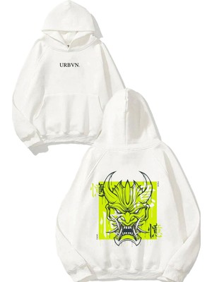 Urbvn Fade Tasarım Baskılı Oversize Beyaz Kapüşonlu Sweatshirt