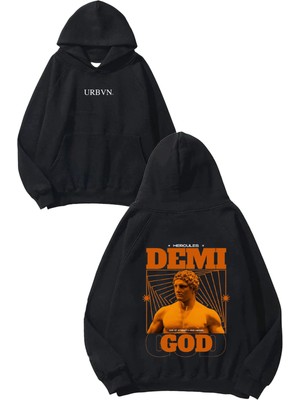 Urbvn Hecules Tasarım Baskılı Oversize Siyah Kapüşonlu Sweatshirt