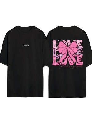 Urbvn Love Love Tasarım Baskılı Siyah Oversize T Shirt