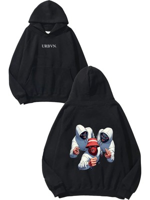 Urbvn Gang Boy Tasarım Baskılı Oversize Siyah Kapüşonlu Sweatshirt