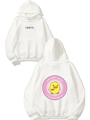 Urbvn Cute Dangerous Tasarım Baskılı Oversize Beyaz Kapüşonlu Sweatshirt