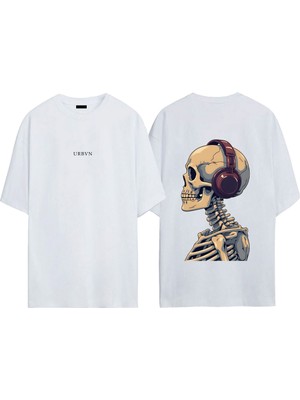 Urbvn Headphone Tasarım Baskılı Beyaz Oversize T-Shirt