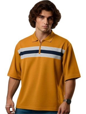 Maruf Shop Fermuarlı Erkek Büyük Beden 115 - 138 Kilo Arası Uygun Likralı Pike Polo Yaka Baskılı Tişört