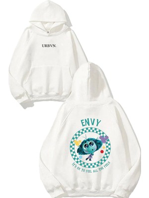 Urbvn Envy Tasarım Baskılı Oversize Beyaz Kapüşonlu Sweatshirt