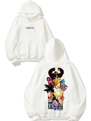 Urbvn Anime Goril Tasarım Baskılı Oversize Beyaz Kapüşonlu Sweatshirt