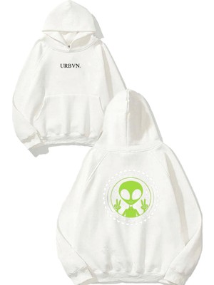 Urbvn Dont Believe Humans Tasarım Baskılı Oversize Beyaz Kapüşonlu Sweatshirt