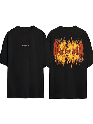 Urbvn Way Tasarım Baskılı Siyah Oversize T Shirt
