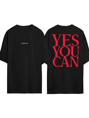 Urbvn Yes You Can Tasarım Baskılı Siyah Oversize T Shirt