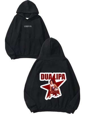 Urbvn Dua Lipa Tasarım Baskılı Oversize Siyah Kapüşonlu Sweatshirt