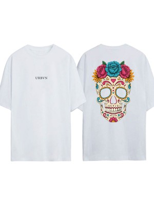 Urbvn Mexico Tasarım Baskılı Beyaz Oversize T-Shirt