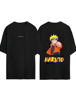 Urbvn Naruto Tasarım Baskılı Siyah Oversize T Shirt