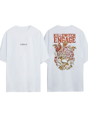 Urbvn Killswitch Tasarım Baskılı Beyaz Oversize T-Shirt