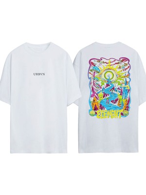 Urbvn Elements Tasarım Baskılı Beyaz Oversize T-Shirt