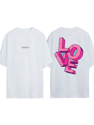Urbvn Loves 9 Tasarım Baskılı Beyaz Oversize T-Shirt