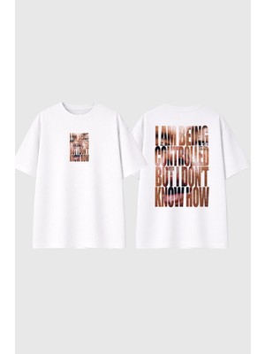 Urbvn Being Controlled Tasarım Baskılı Beyaz Oversize T Shirt
