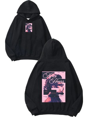 Urbvn Weekend 4 Tasarım Baskılı Oversize Siyah Kapüşonlu Sweatshirt