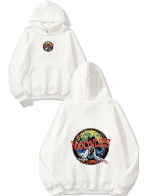 Urbvn Moonlies Tasarım Baskılı Oversize Beyaz Kapüşonlu Sweatshirt