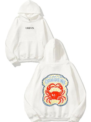 Urbvn Cengeng Tasarım Baskılı Oversize Beyaz Kapüşonlu Sweatshirt