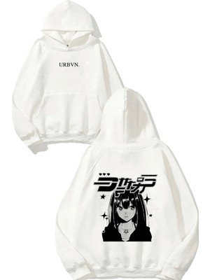 Urbvn Anime Spider Girl Tasarım Baskılı Oversize Beyaz Kapüşonlu Sweatshirt