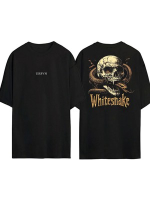 Urbvn Whitesnakes Tasarım Baskılı Siyah Oversize T Shirt