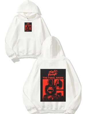 Urbvn Daft 1 Tasarım Baskılı Oversize Beyaz Kapüşonlu Sweatshirt