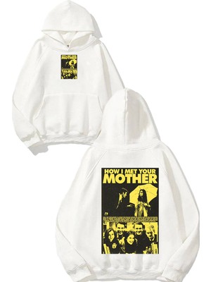 Urbvn Hımym Tasarım Baskılı Oversize Beyaz Kapüşonlu Sweatshirt