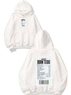 Urbvn Born To Die Tasarım Baskılı Oversize Beyaz Kapüşonlu Sweatshirt