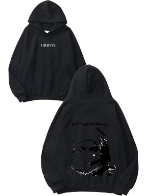 Urbvn Arabic Font Tasarım Baskılı Oversize Siyah Kapüşonlu Sweatshirt
