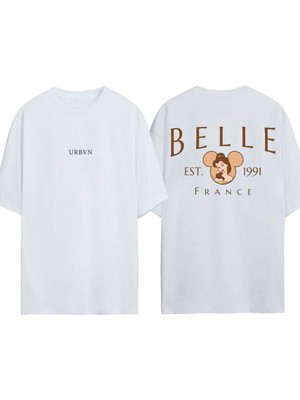 Urbvn Belle Tasarım Baskılı Beyaz Oversize T-Shirt