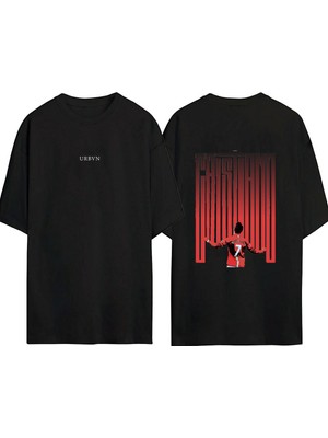 Urbvn Ronaldo Tasarım Baskılı Siyah Oversize T Shirt