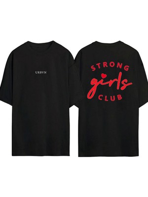 Urbvn Strong Girls Tasarım Baskılı Siyah Oversize T Shirt