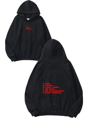 Urbvn Private Tasarım Baskılı Oversize Siyah Kapüşonlu Sweatshirt