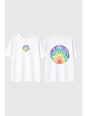 Urbvn Life Is Good Tasarım Baskılı Beyaz Oversize T Shirt