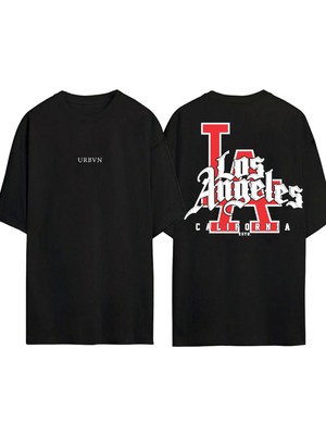 Urbvn Los Angelos Tasarım Baskılı Siyah Oversize T Shirt