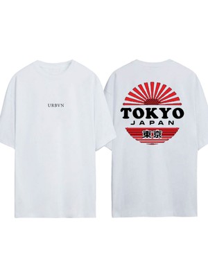 Urbvn Tokio Japan Tasarım Baskılı Beyaz Oversize T-Shirt