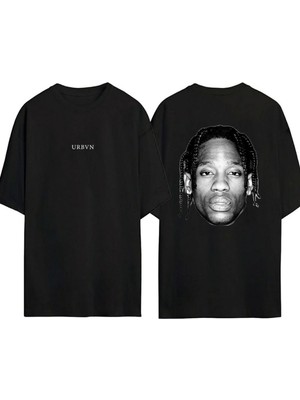 Urbvn Travis Tasarım Baskılı Siyah Oversize T Shirt