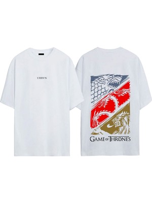 Urbvn Game Of Thrones Tasarım Baskılı Beyaz Oversize T-Shirt