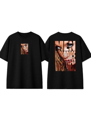 Urbvn Women Tasarım Baskılı Siyah Oversize T-Shirt