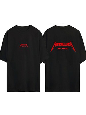 Urbvn Metallica 1 Tasarım Baskılı Siyah Oversize T Shirt