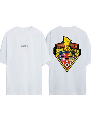 Urbvn Powe Rangers 3 Tasarım Baskılı Beyaz Oversize T-Shirt
